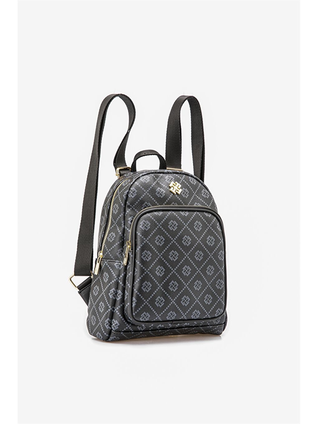 Siyah Deri Görünümlü Desenli Kadın Sırt Çantası-3