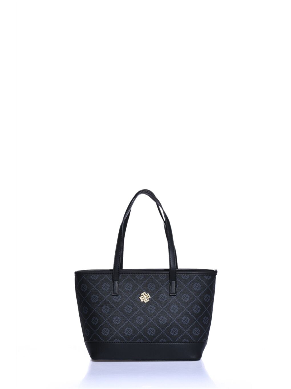 Siyah Deri Görünümlü Desenli Kadın Omuz Çantası