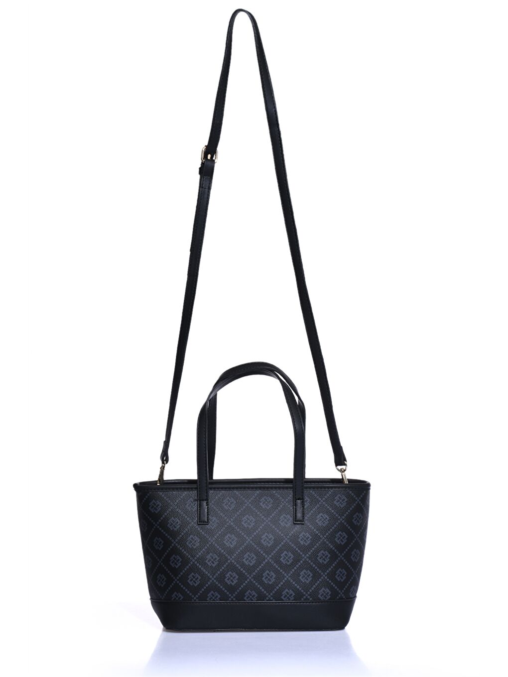 Siyah Deri Görünümlü Desenli Kadın Omuz Çantası-2