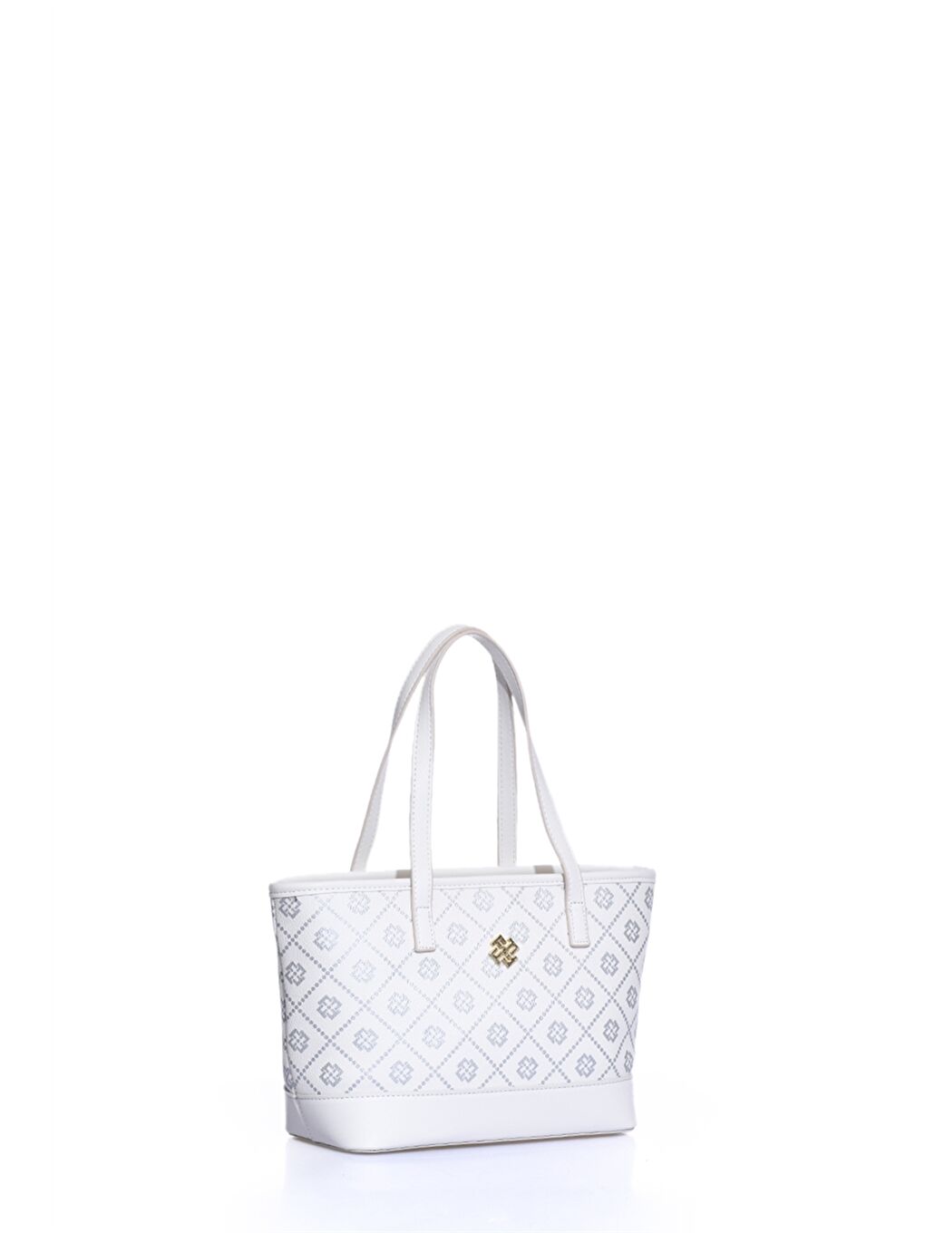 Beyaz Deri Görünümlü Desenli Kadın Omuz Çantası-1