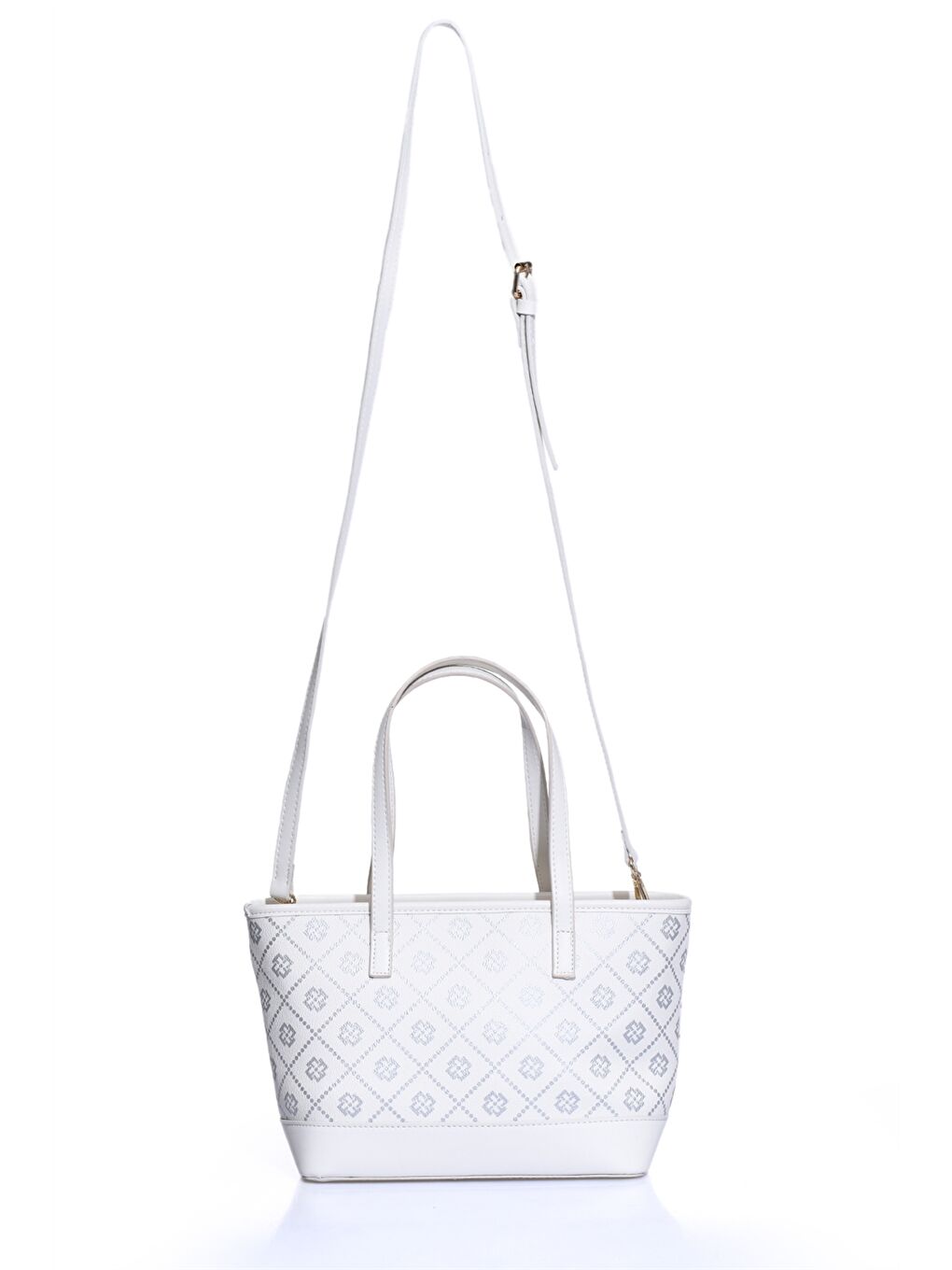 Beyaz Deri Görünümlü Desenli Kadın Omuz Çantası-2