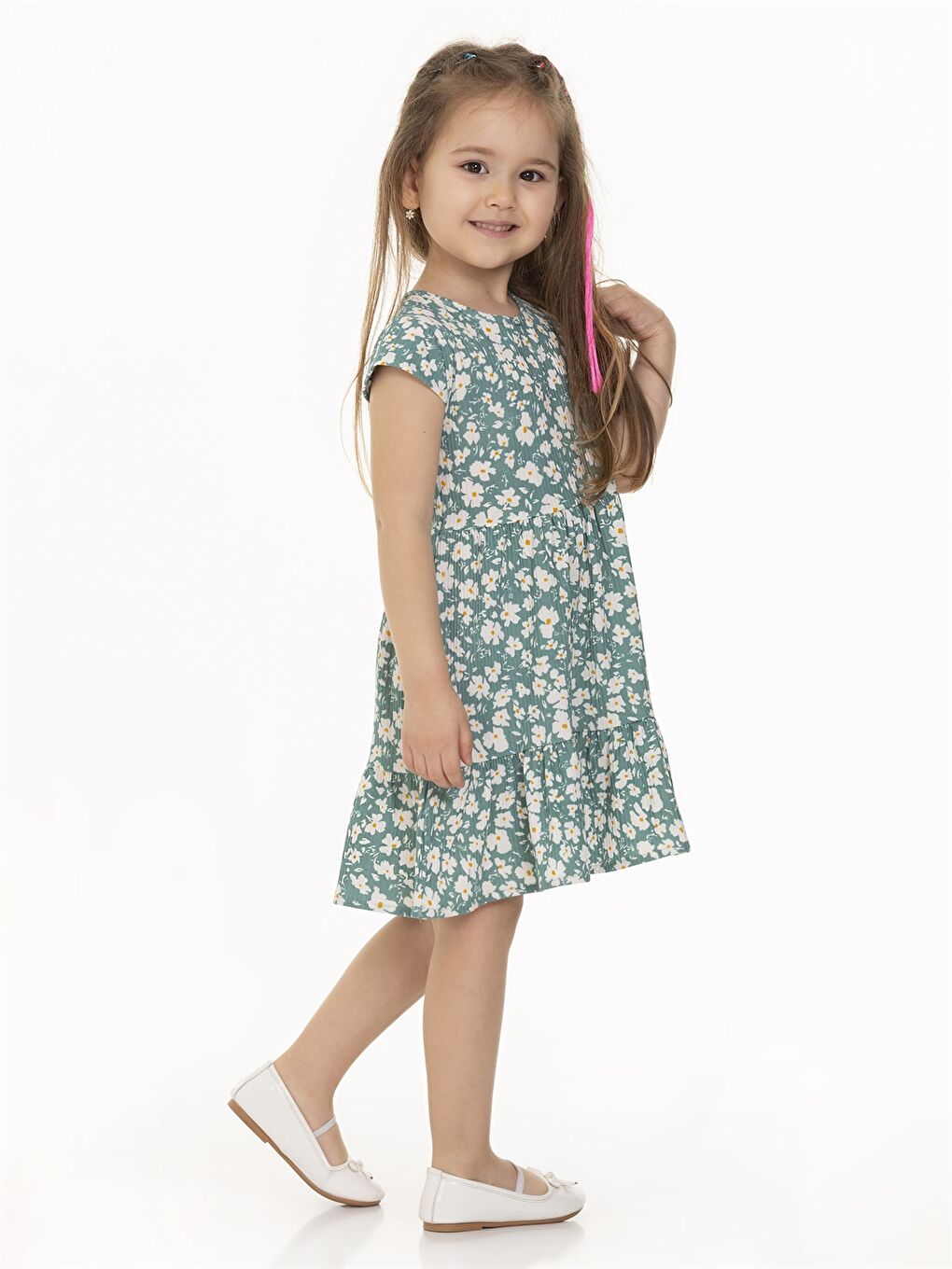 Yeşil Bisiklet Yaka Desenli Kız Bebek Elbise-2