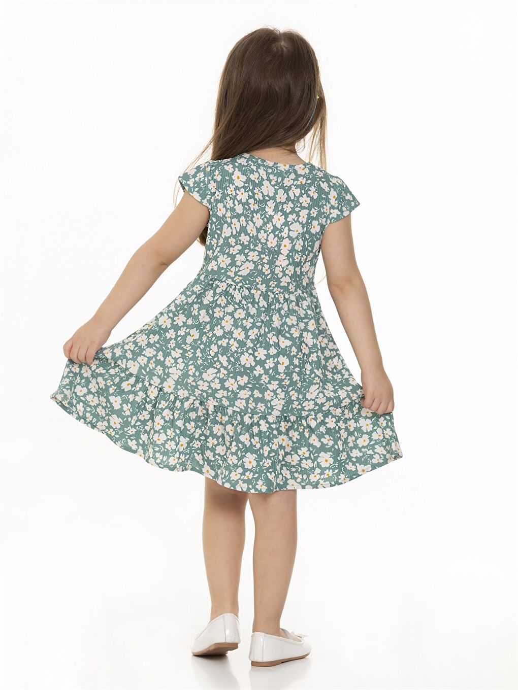 Yeşil Bisiklet Yaka Desenli Kız Bebek Elbise-3