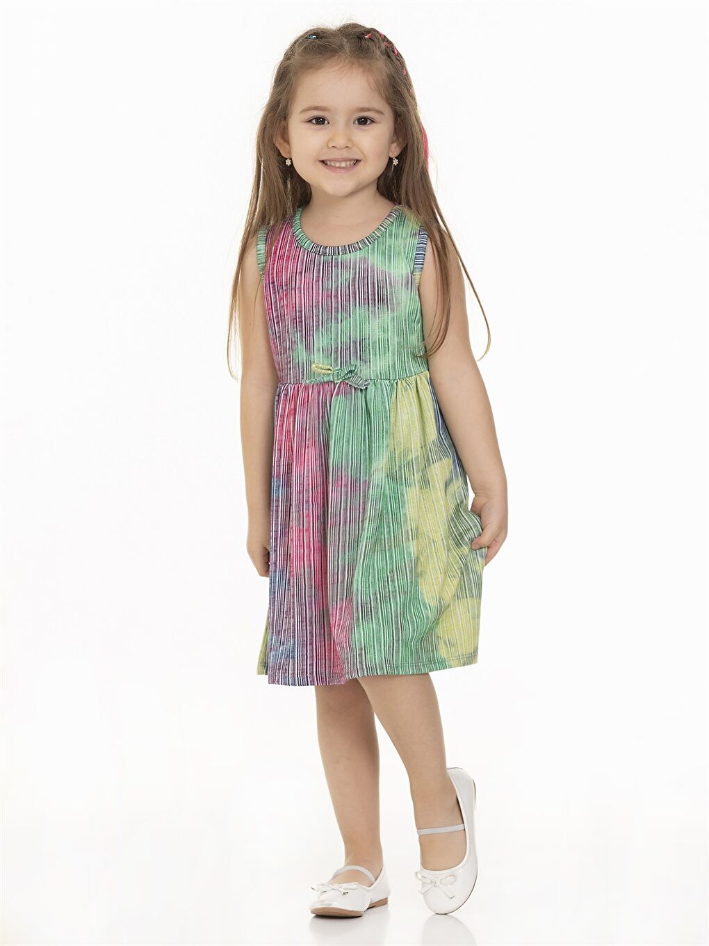 Yeşil Bisiklet Yaka Desenli Kız Bebek Elbise