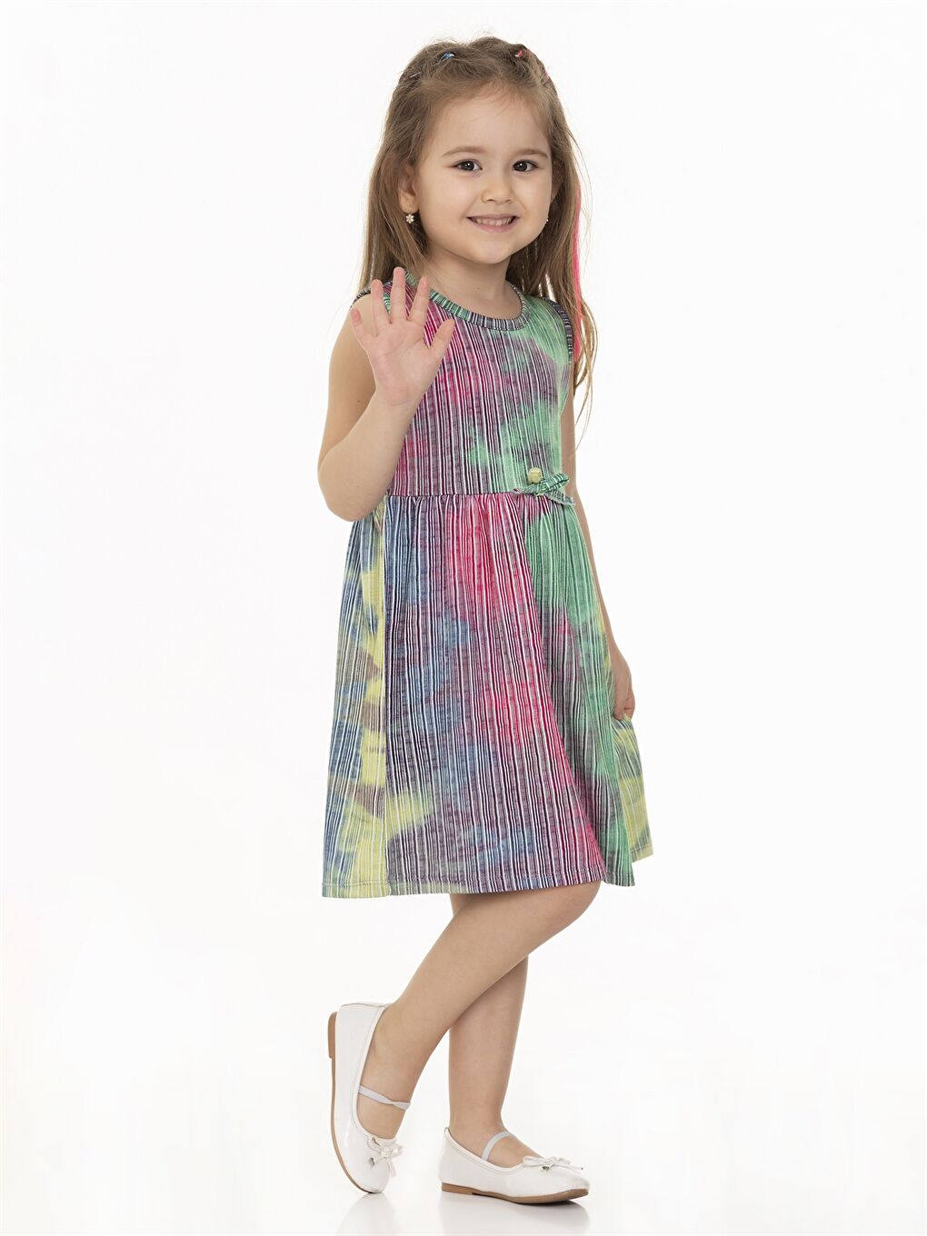 Yeşil Bisiklet Yaka Desenli Kız Bebek Elbise-1