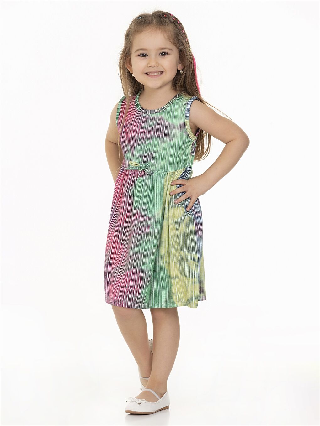 Yeşil Bisiklet Yaka Desenli Kız Bebek Elbise-2