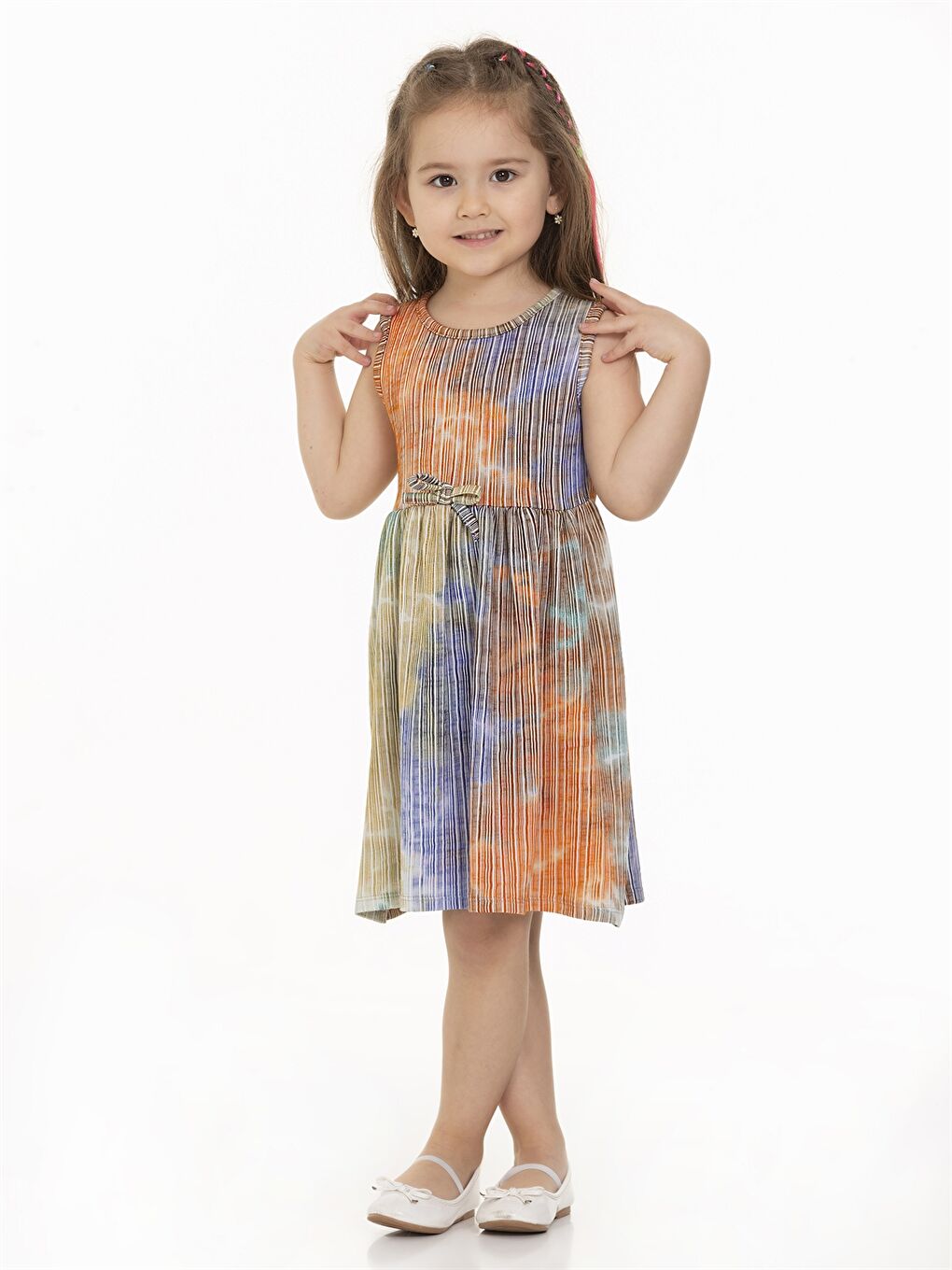 Turuncu Bisiklet Yaka Desenli Kız Bebek Elbise-1