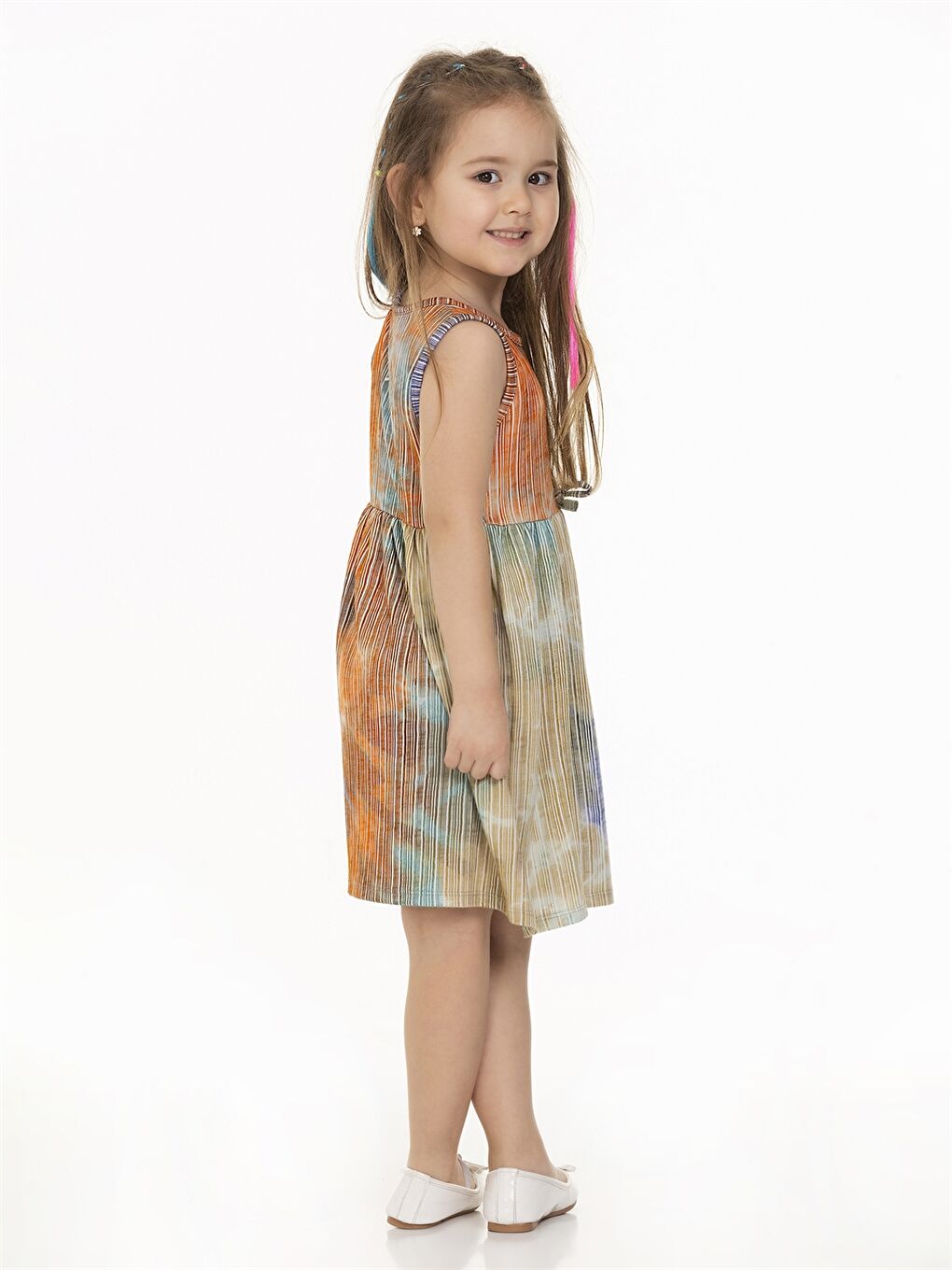 Turuncu Bisiklet Yaka Desenli Kız Bebek Elbise-2