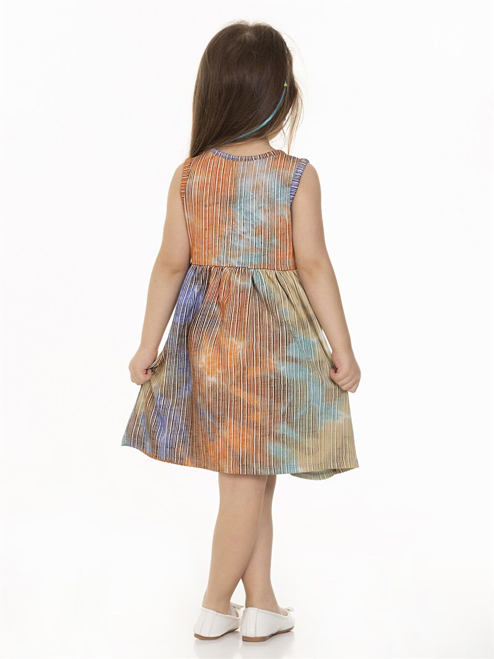 Turuncu Bisiklet Yaka Desenli Kız Bebek Elbise-3