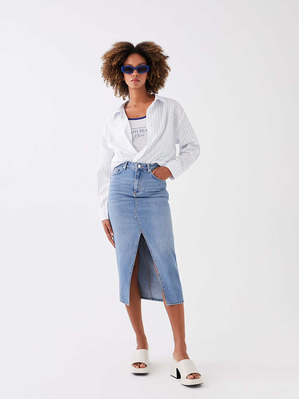 LCW Vision Indigo Standart Fit Kadın Jean Etek