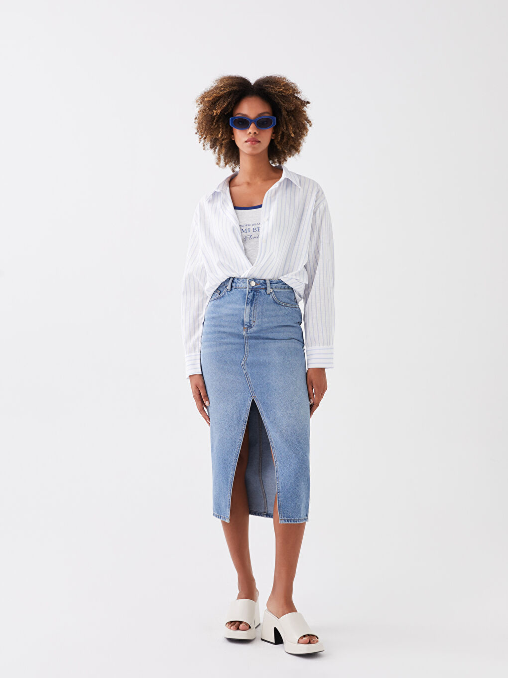 LCW Vision Indigo Standart Fit Kadın Jean Etek - 1