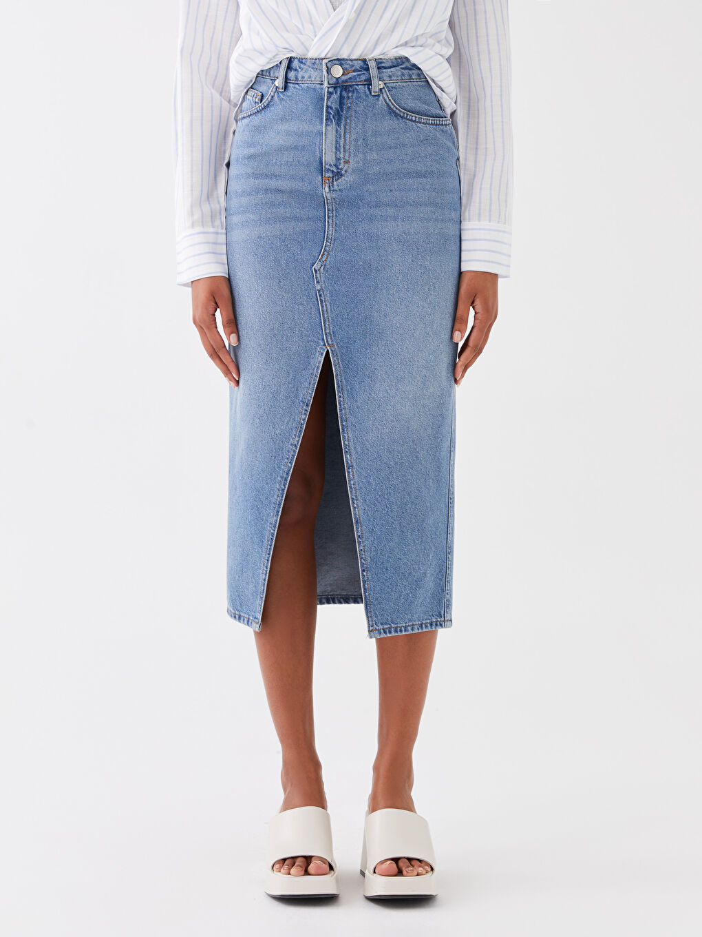 LCW Vision Indigo Standart Fit Kadın Jean Etek - 3