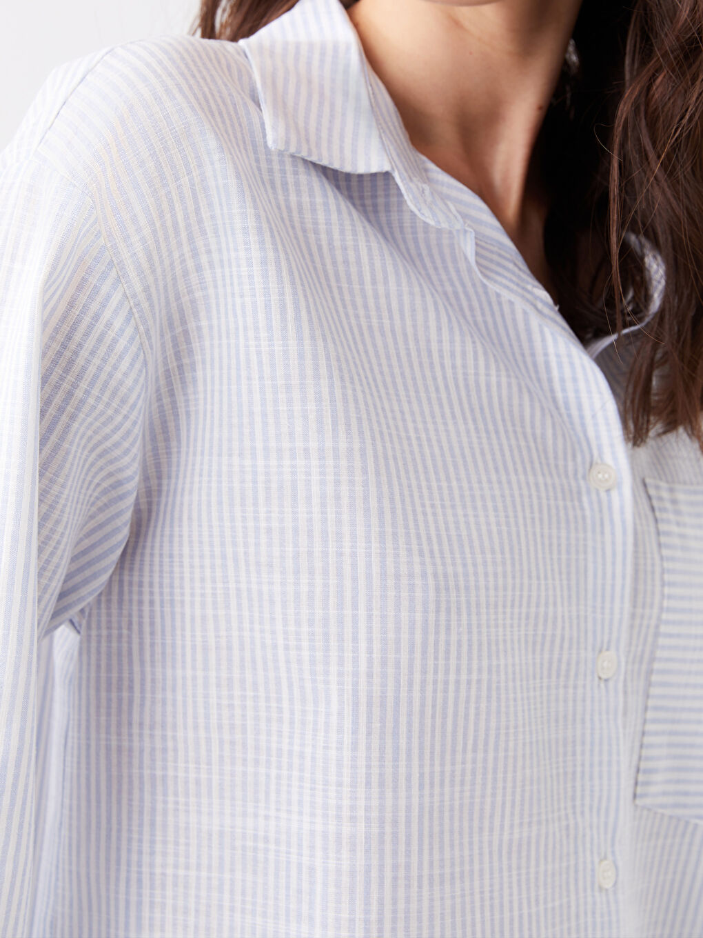Mavi Çizgili Oversize Poplin Kadın Gömlek-2