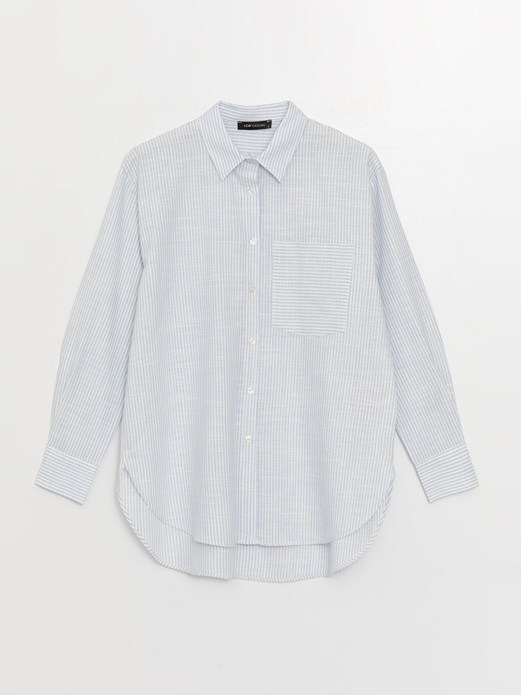 Mavi Çizgili Oversize Poplin Kadın Gömlek-4