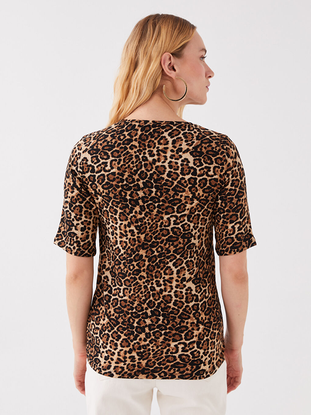 Crew Neck Patterned Short Sleeve Women's T-Shirt-4