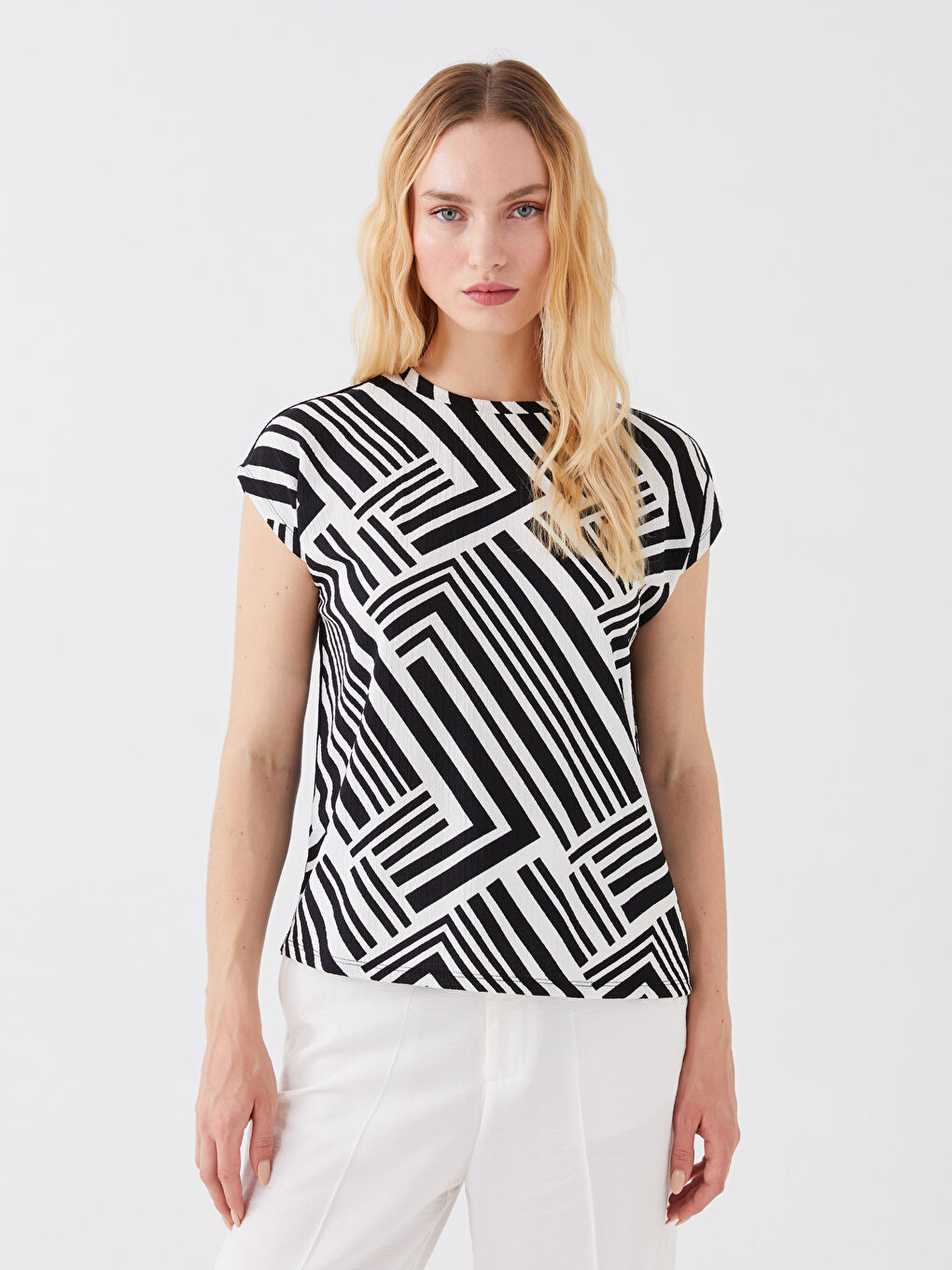 Crew Neck Patterned Short Sleeve Women's T-Shirt