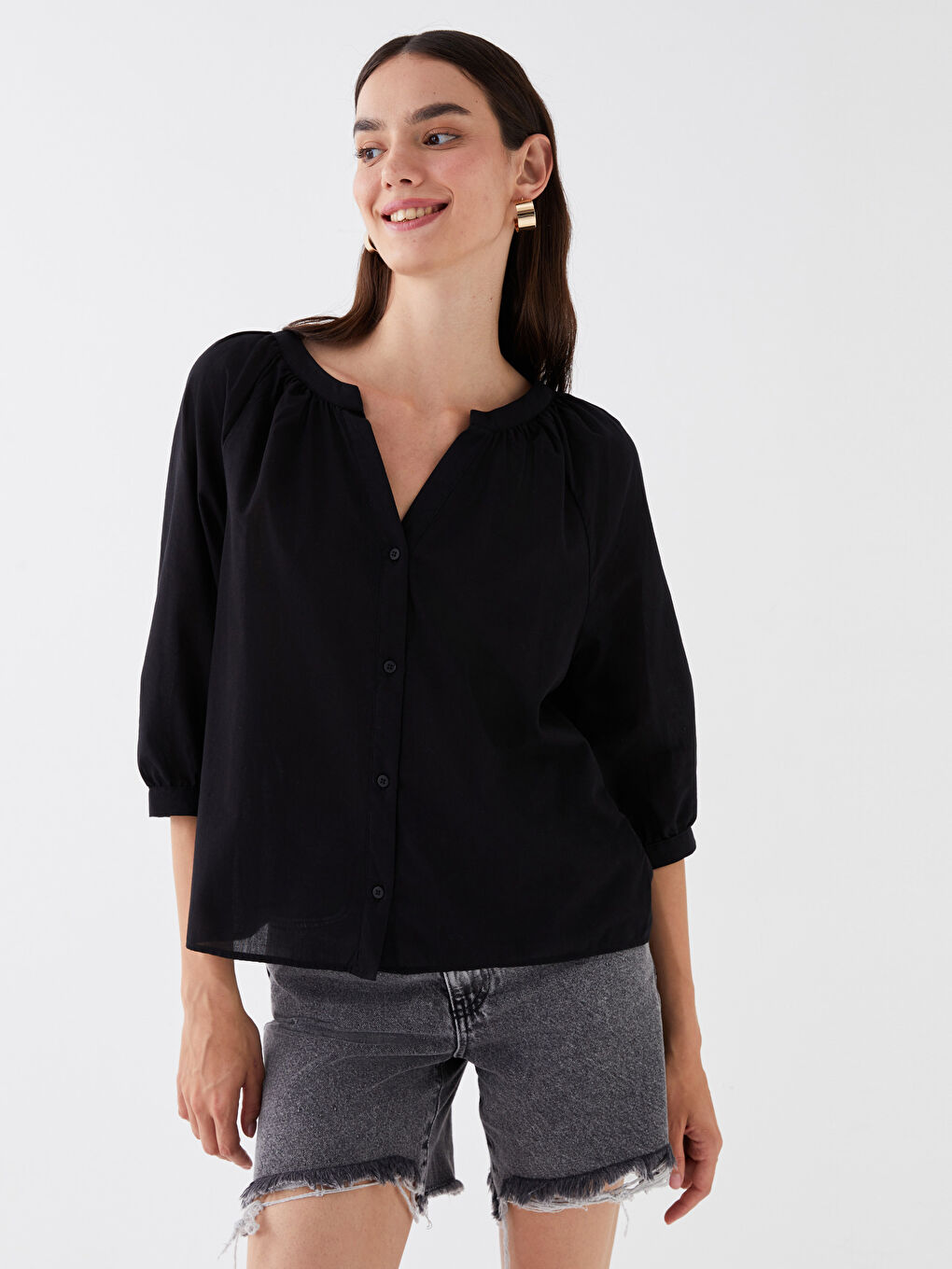 Women's Notch Neck Plain Blouse