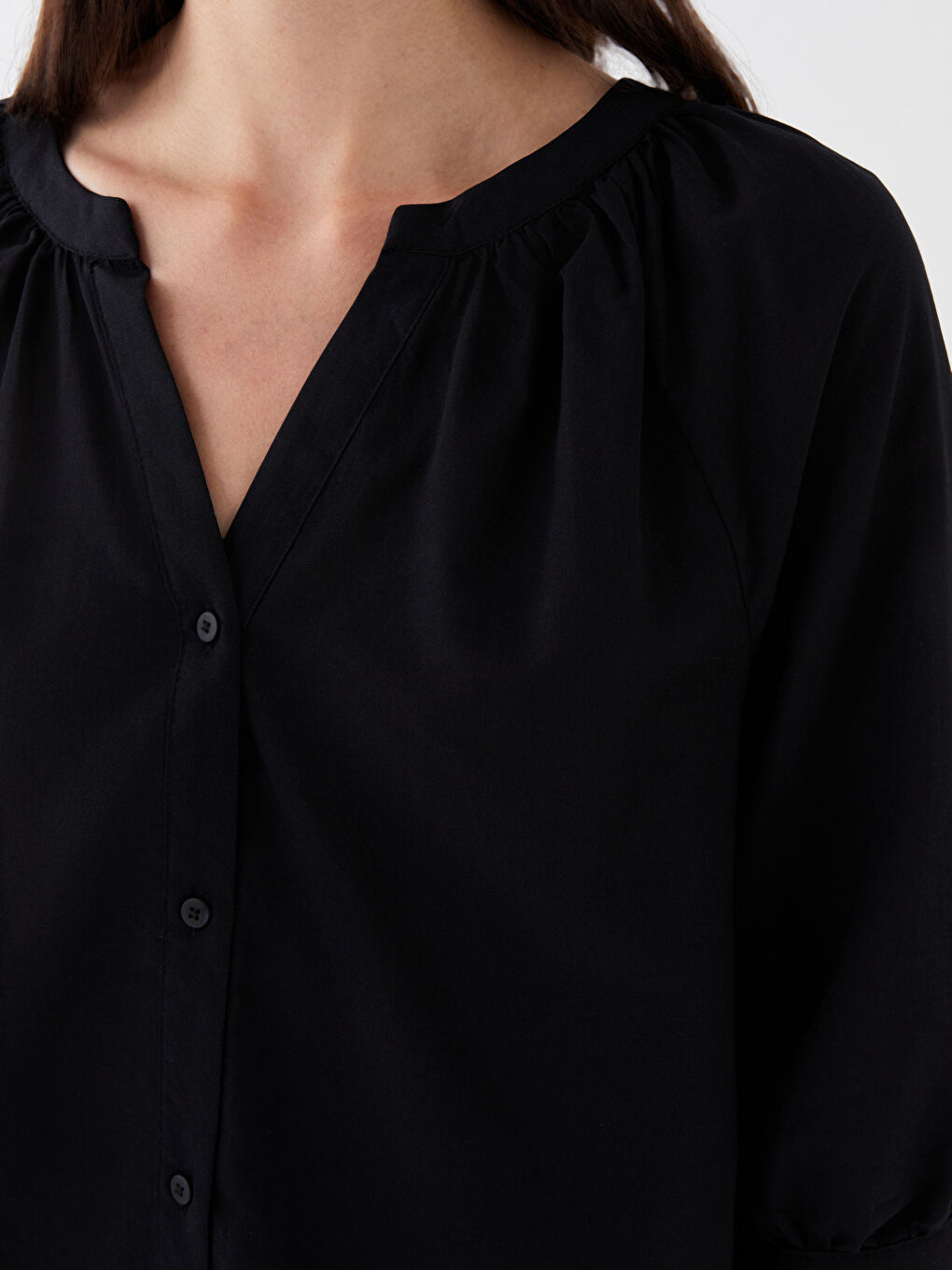 Women's Notch Neck Plain Blouse-3