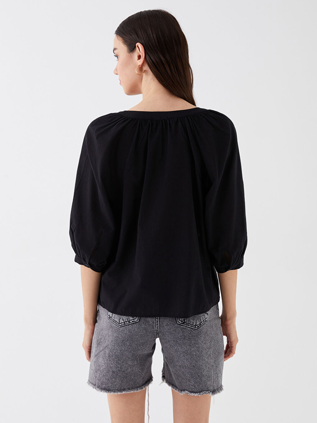 Women's Notch Neck Plain Blouse-4