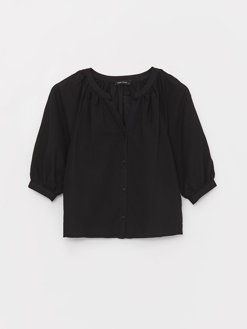 Women's Notch Neck Plain Blouse-5