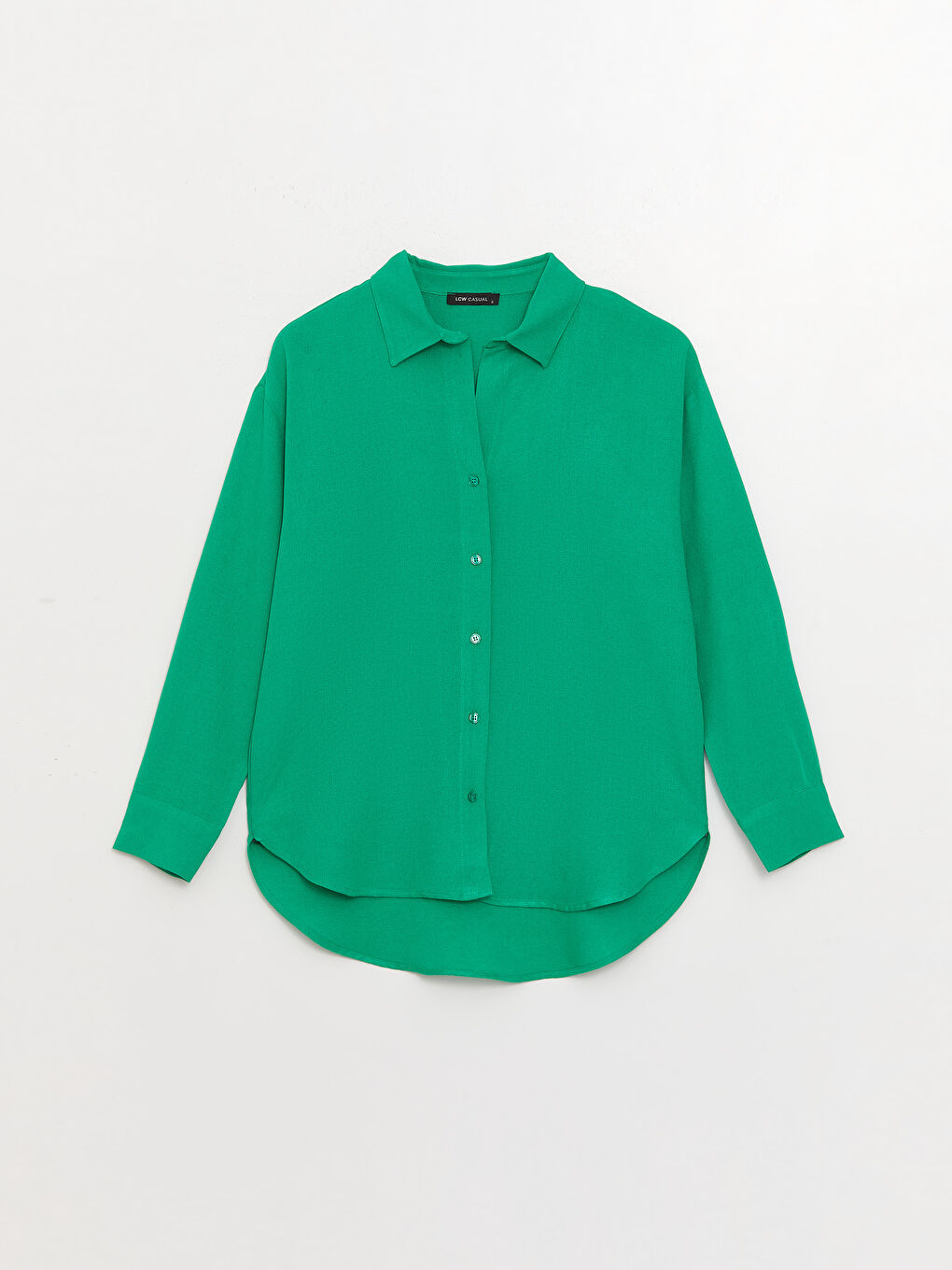 Yeşil Düz Uzun Kollu Oversize Keten Karışımlı Kadın Gömlek-5
