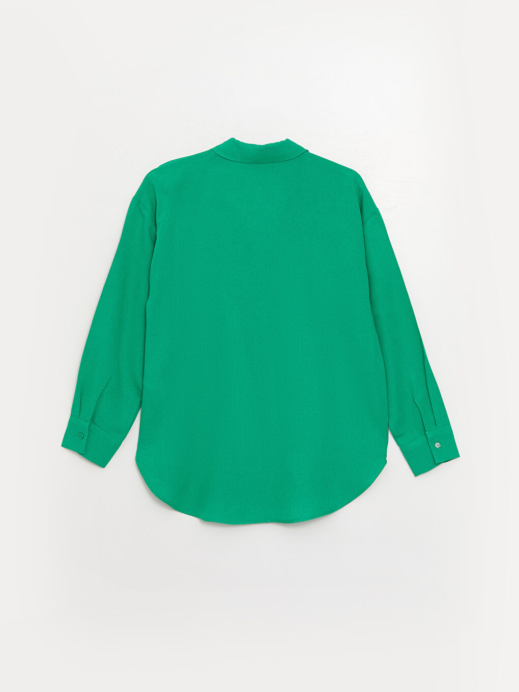 Yeşil Düz Uzun Kollu Oversize Keten Karışımlı Kadın Gömlek-6