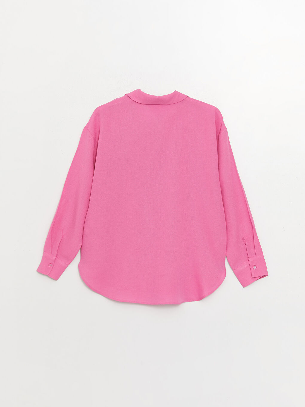Pembe Düz Uzun Kollu Oversize Keten Karışımlı Kadın Gömlek-6