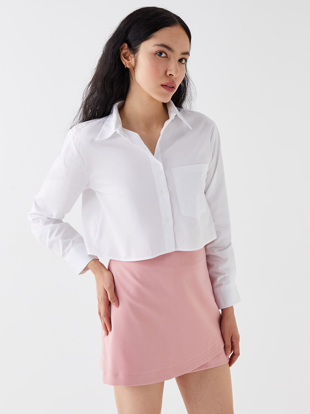 LCW Vision Crop Poplin Women's Shirt -S3JJ09Z8-Q6K - LC Waikiki