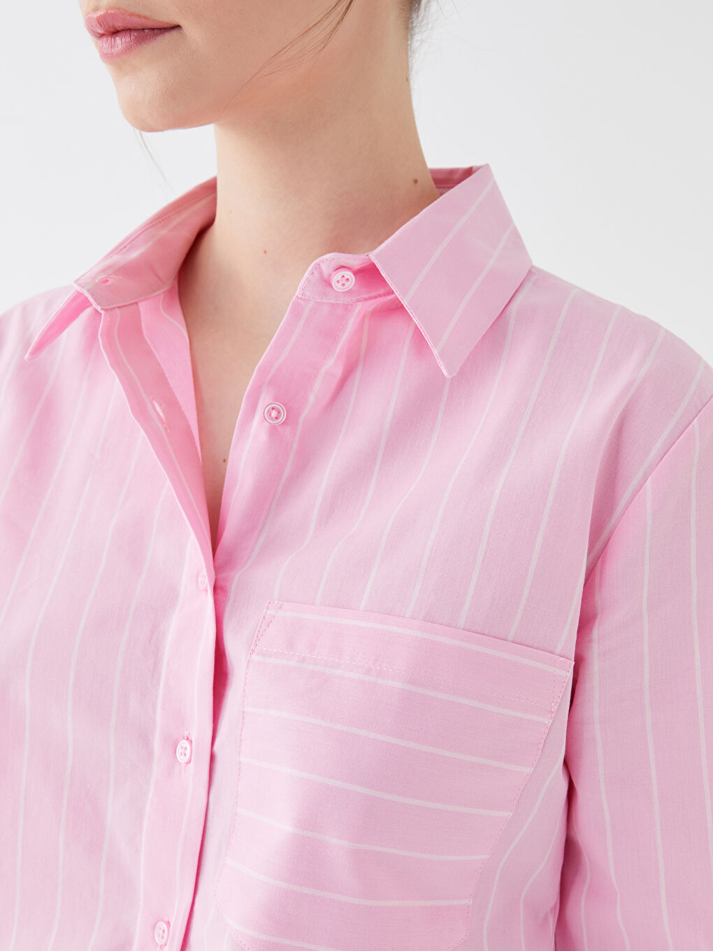 Plain Striped Long-Sleeve Crop Women's Shirt-3