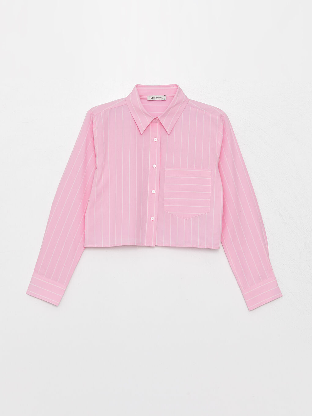 Plain Striped Long-Sleeve Crop Women's Shirt-5