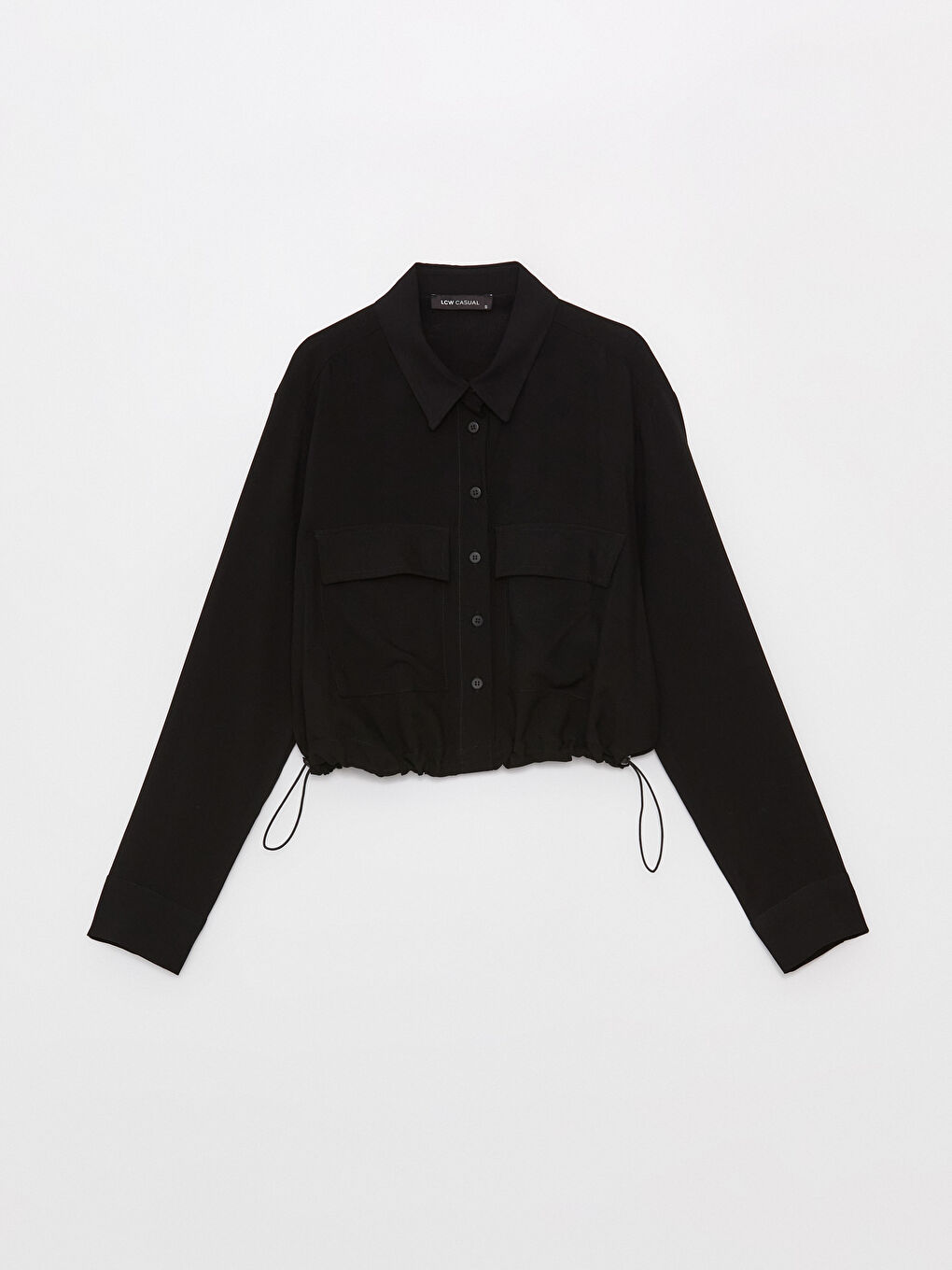 Siyah Crop Poplin Kadın Gömlek-5