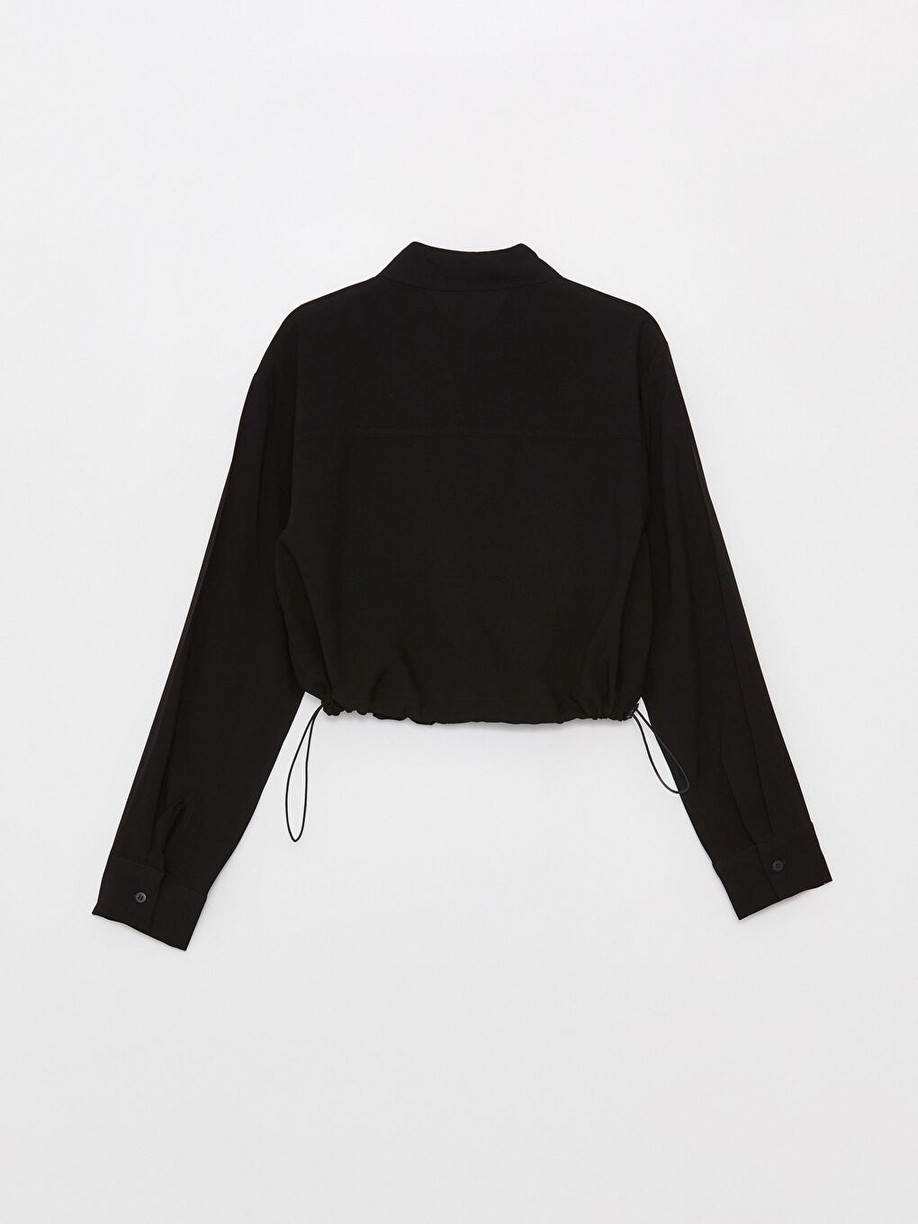 Siyah Crop Poplin Kadın Gömlek-6