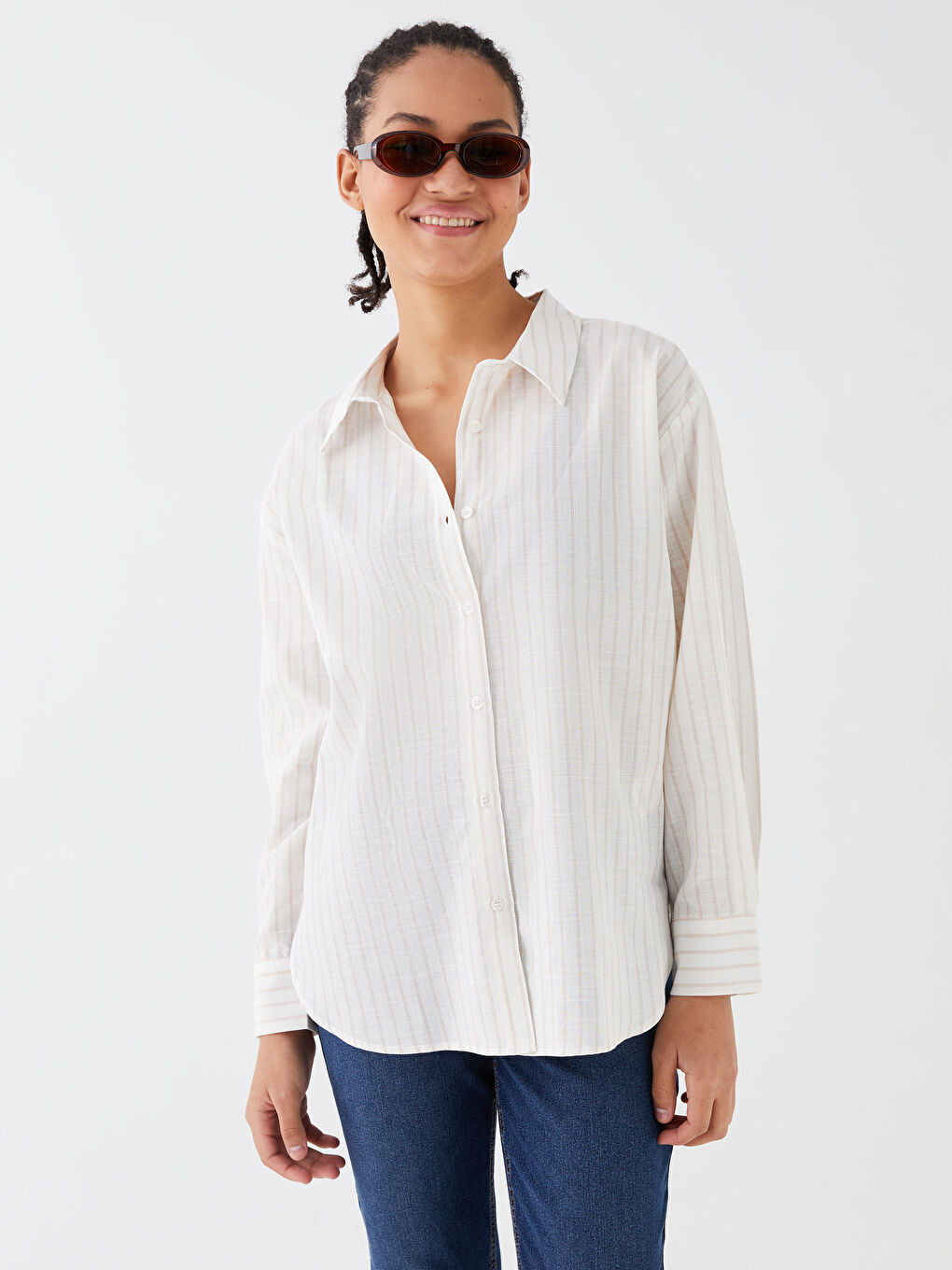 Striped Long Sleeve Oversize Women's Shirt-1
