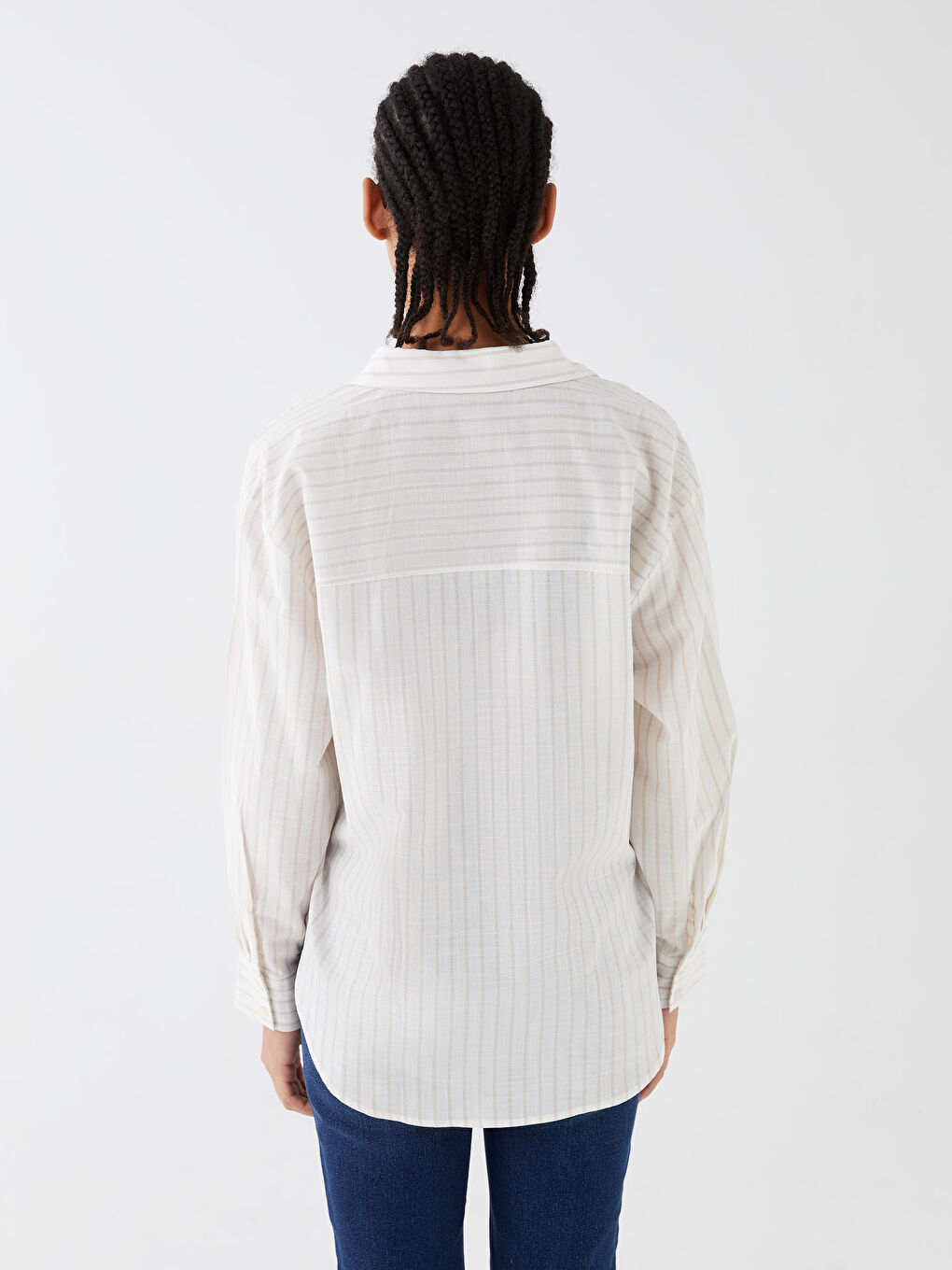 Striped Long Sleeve Oversize Women's Shirt-4