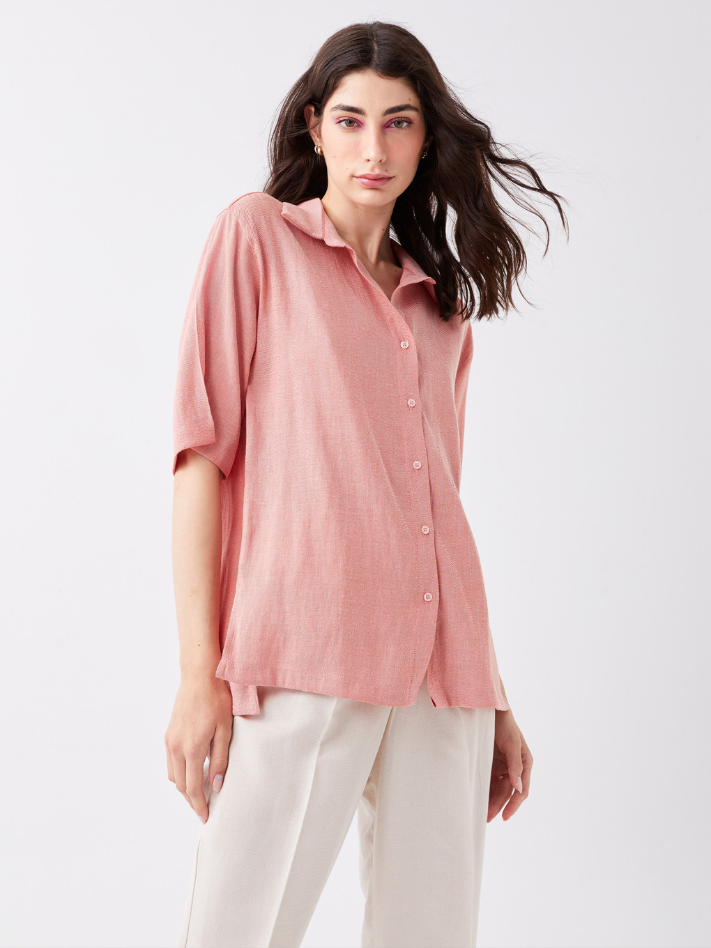 LCW Vision Plain Oversize Linen Blend Women's Shirt - S3JJ16Z8-VAD