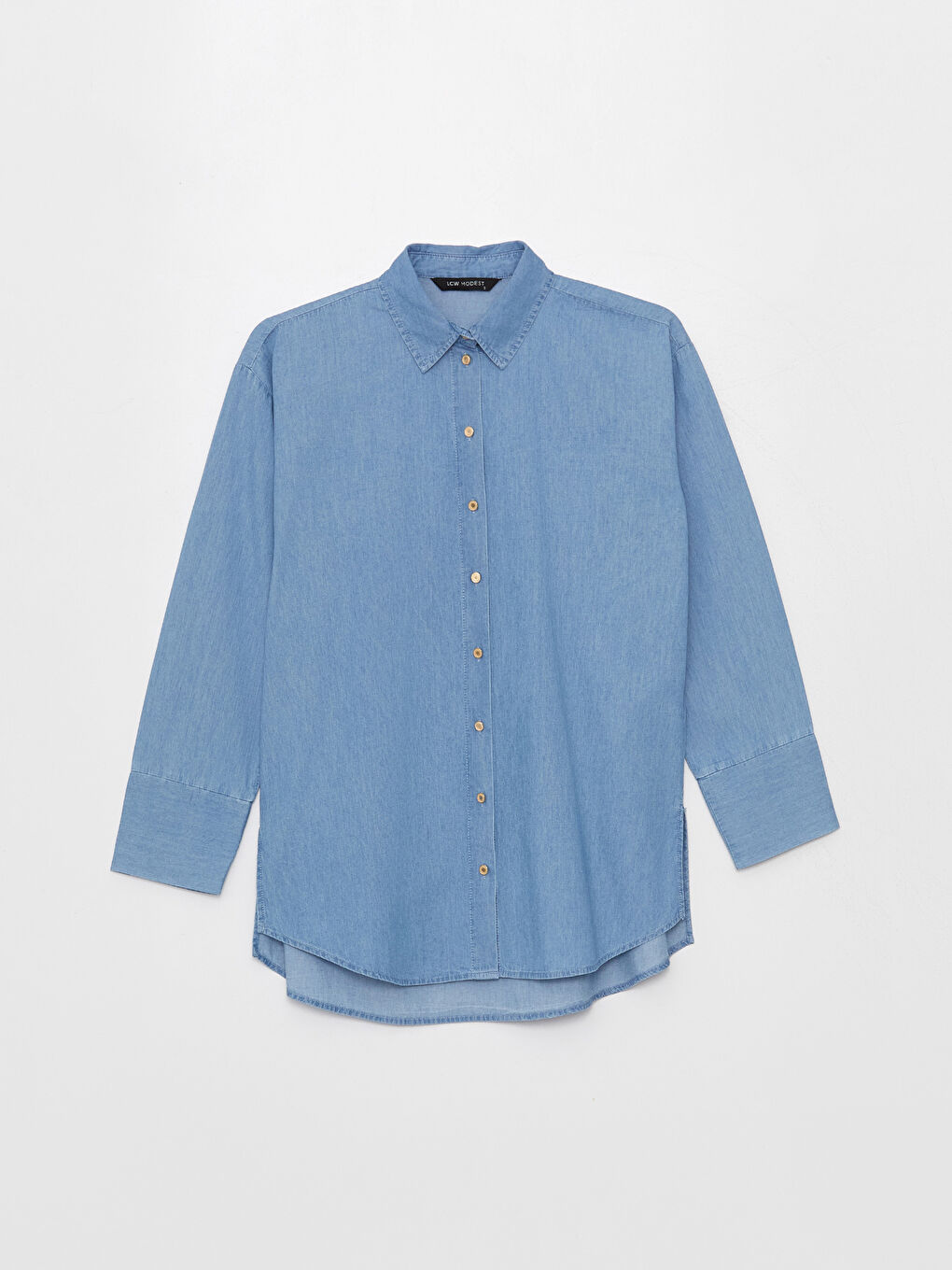 Collared Neck Plain Long Sleeve Women's Denim Tunic-5