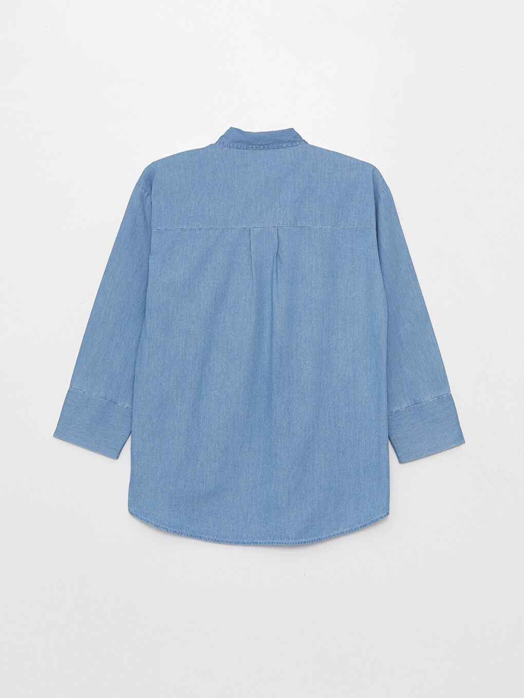 Collared Neck Plain Long Sleeve Women's Denim Tunic-6