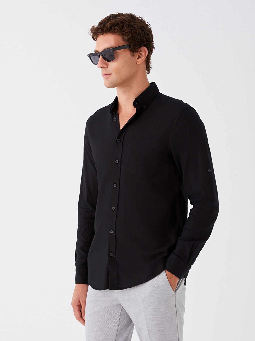 Siyah Regular Fit Uzun Kollu Erkek Gömlek