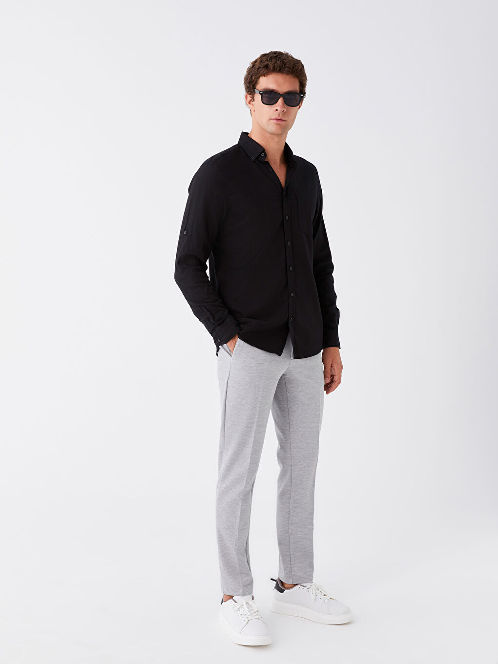 Siyah Regular Fit Uzun Kollu Erkek Gömlek-2