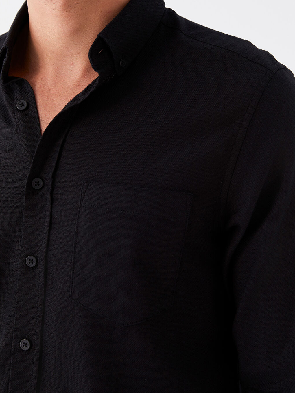 Siyah Regular Fit Uzun Kollu Erkek Gömlek-3