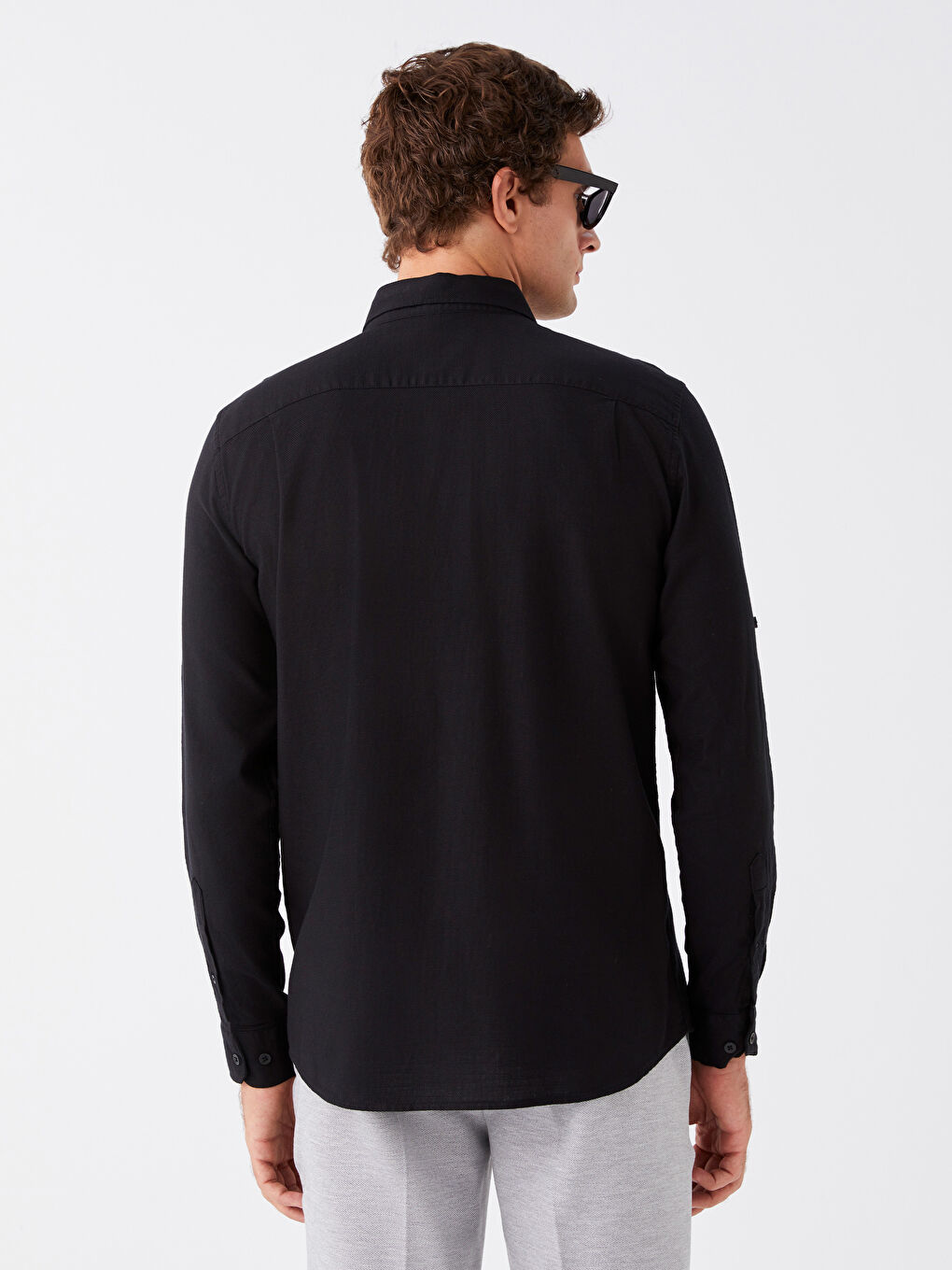 Siyah Regular Fit Uzun Kollu Erkek Gömlek-4