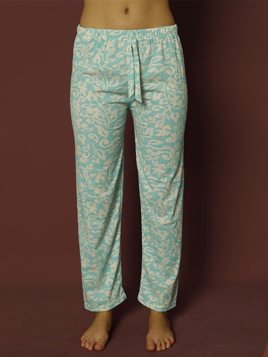 Mavi Beli Lastikli Baskılı Kadın Pijama Alt