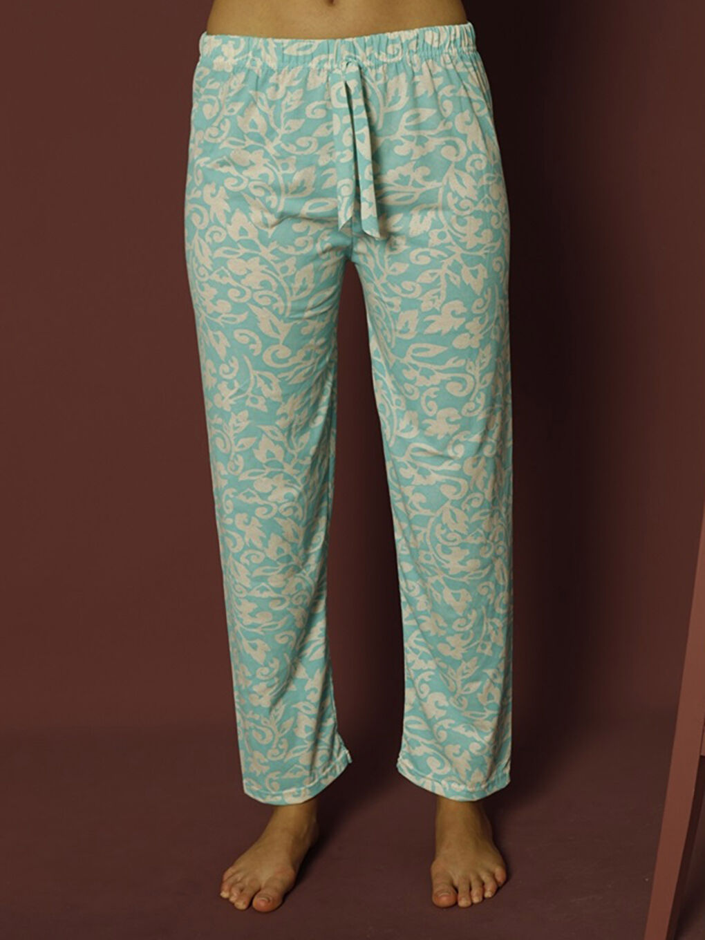 Mavi Beli Lastikli Baskılı Kadın Pijama Alt-1