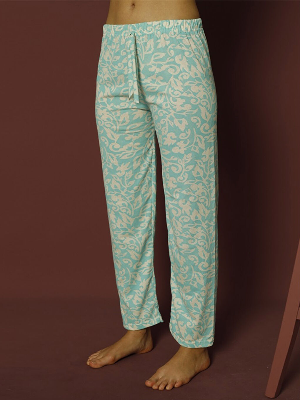 Mavi Beli Lastikli Baskılı Kadın Pijama Alt-2