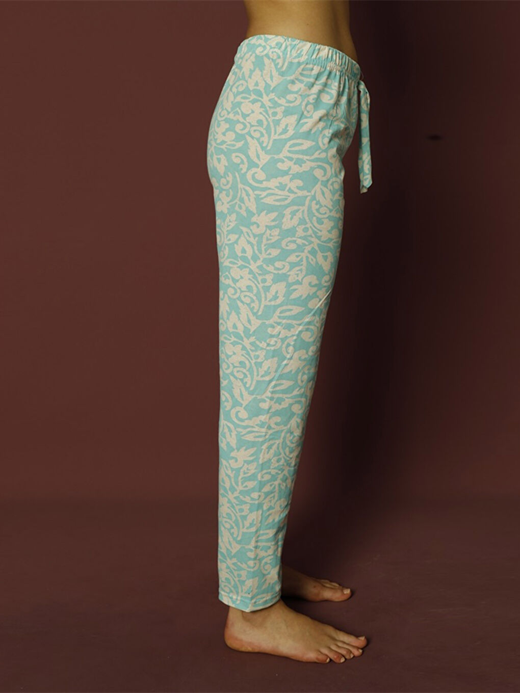 Mavi Beli Lastikli Baskılı Kadın Pijama Alt-5