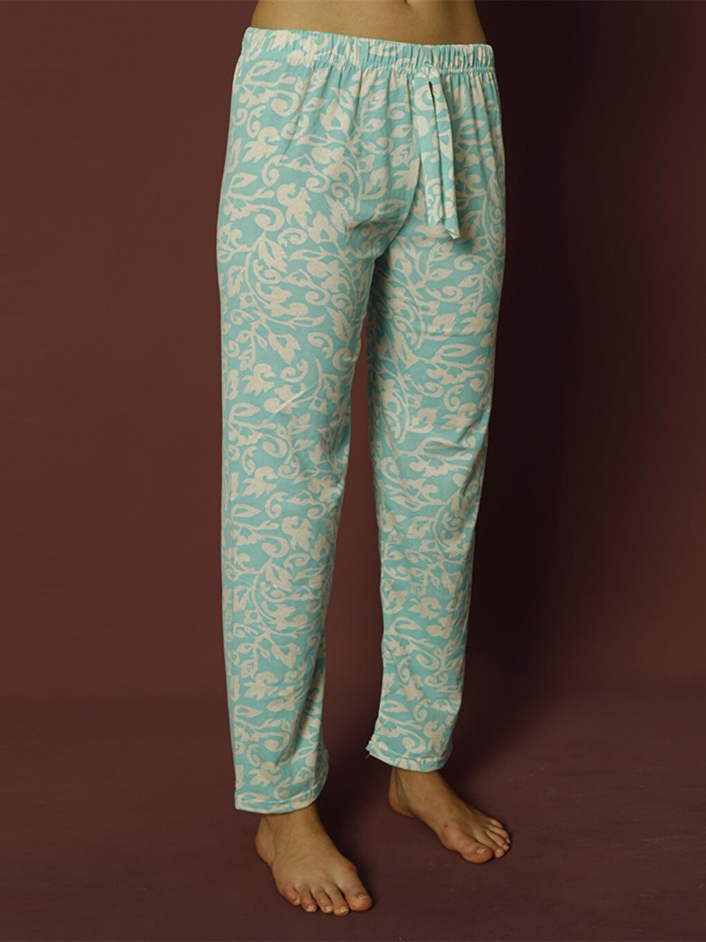 Mavi Beli Lastikli Baskılı Kadın Pijama Alt-6