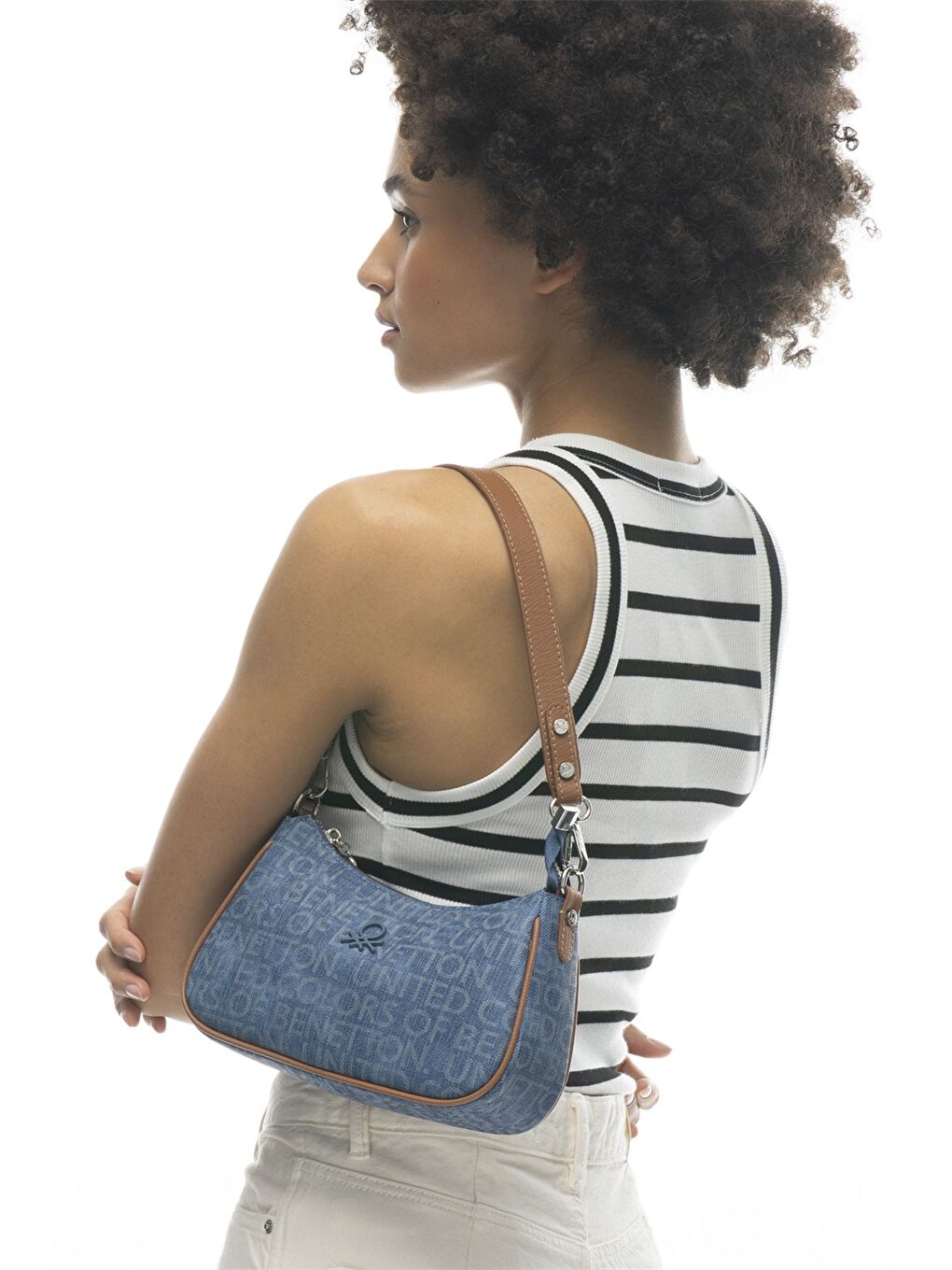 Lacivert Deri Görünümlü Baskılı Kadın Omuz Çantası-1