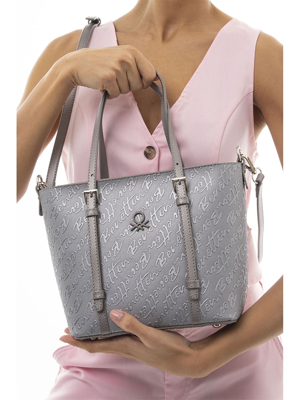 Gri Deri Görünümlü Baskılı Kadın Çapraz Çanta