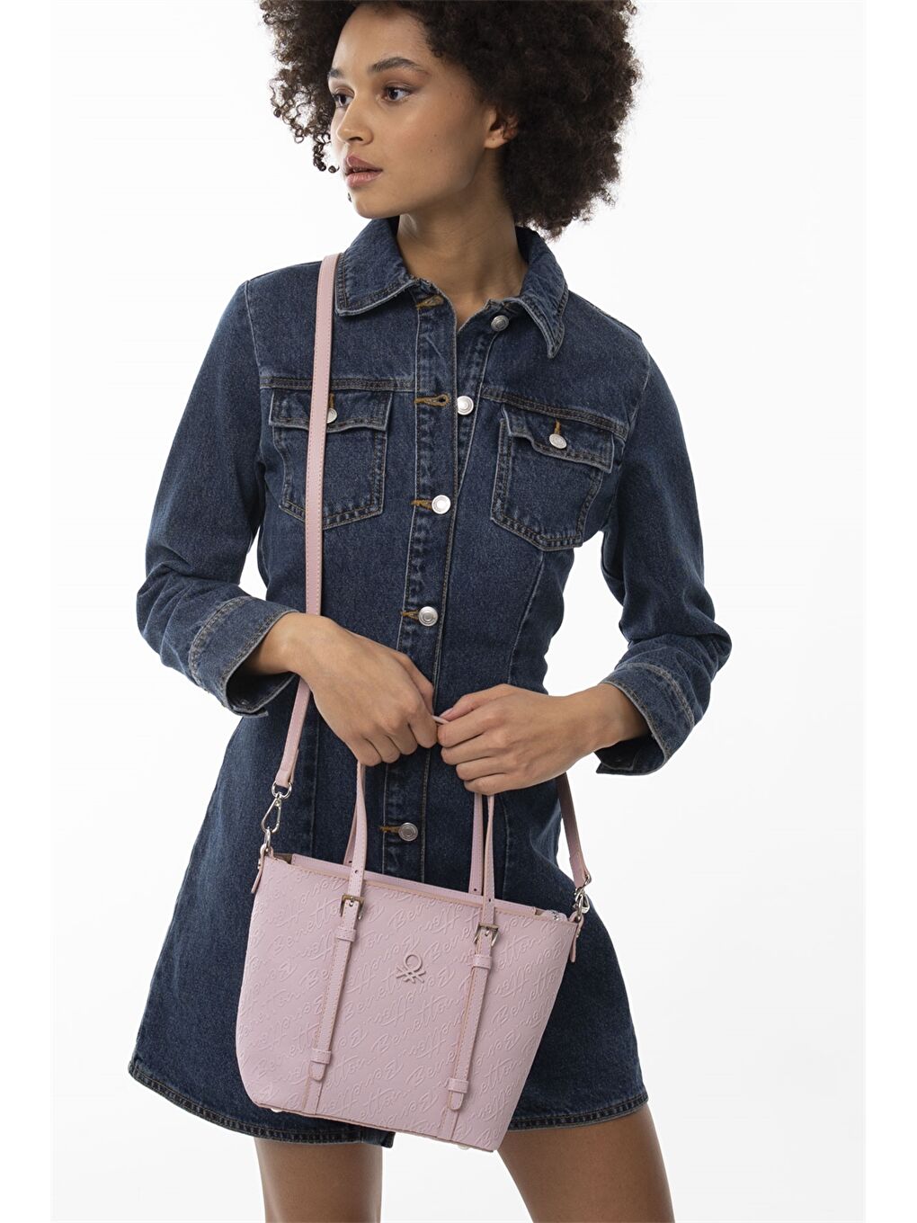 Pembe Deri Görünümlü Baskılı Kadın Çapraz Çanta-1