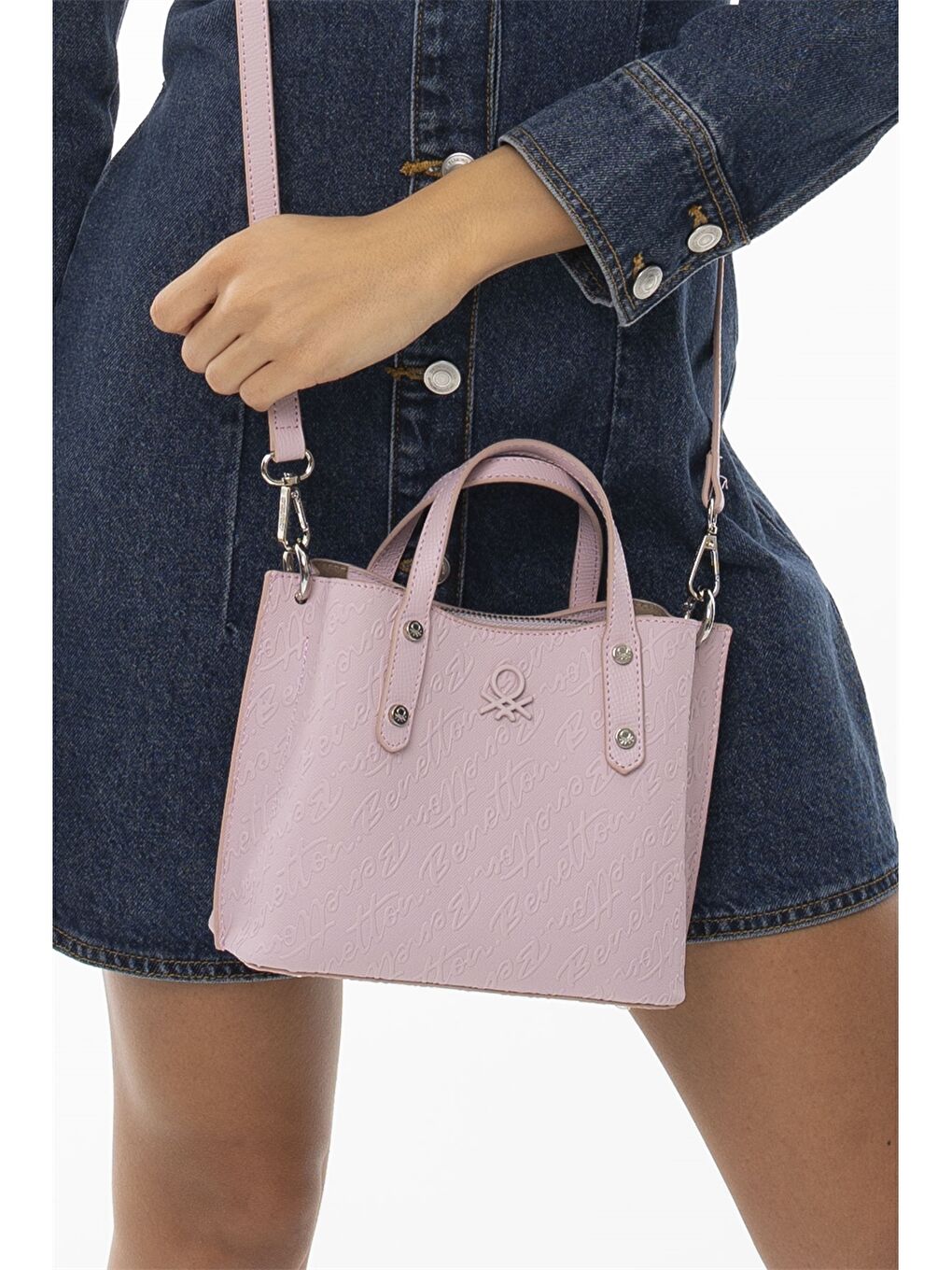 Pembe Deri Görünümlü Baskılı Kadın Çapraz Çanta-1